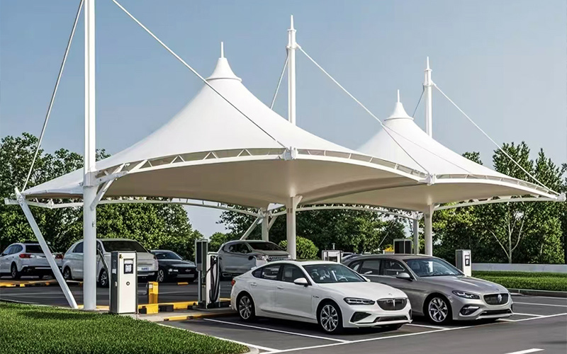Self-Cleaning Tensile Membrane Structures Tent for Car Parking Shades